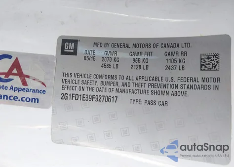 2015 Chevrolet Camaro 1Lt из США, поврежденный, VIN 2G1FD1E39F9270617